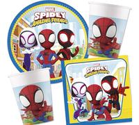 Kit de fête 36 pièces « Spidey an His Amazing Friends » avec assiettes en carton + serviettes + gobelets en carton pour anniversaire d'enfant et fête à thème | Spiderman Comic Assiettes, gobelets