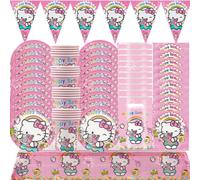 Kit de fête d'anniversaire Hello Kitty, vaisselle, décoration Hello Kitty, nappe, gobelet, assiette, fête prénatale, cadeaux d'anniversaire Hello Kitty BPX-30PCS
