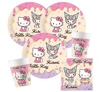 Kit de fête Hello Kitty et Kuromi - 36 pièces - Assiettes en carton, gobelets en carton et serviettes pour anniversaire d'enfant