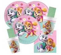 Kit de fête Paw Patrol Skye & Everest pour 16 enfants | Assiettes en carton, gobelets en carton, serviettes, pailles en papier pour anniversaire d'enfant