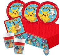 Kit de fête Pokémon 37 pièces, assiettes en carton, gobelets en carton, serviettes et nappe pour anniversaire d'enfant