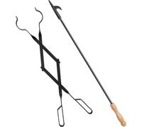 Kit de feu de camp - Kit d'outils pour barbecue et camping - Broches à barbecue - Accessoires pour barbecue - Feu de camp en plein air - Plaques en bois - Paniers à feu