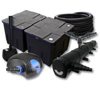 SunSun Kit complet: CBF-350B Filtre de bassin jusqu'à 60000L, CTF-12000 pompe de filtration 12000l/h 100W, CUV-272 lampe uv 72W, 25m Tuyau 25mm, HJ-943 fontaine 800l/h 16W, Y-distributeur