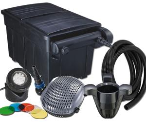 Kit de filtration pour bassin UBF 25000, UV-C 36 W, pompe XOE 8000, skimmer SK30, tuyau flexible 32 mm, projecteur multicolore