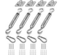 Kit de fixation pour voile d'ombrage, accessoires pour voiles d'ombrage carrées et triangulaires en acier inoxydable (12 pièces pour les voiles carrées + 16 vis)
