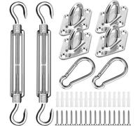 Kit de fixation pour voile d'ombrage Unyqoos® en acier inoxydable 304 – Ensemble complet comprenant 2 crochets à ressort M6, 2 mousquetons, 4 supports muraux, 16 vis/chevilles, tendeurs, et une capaci