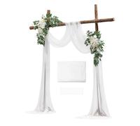 Kit de Fleurs Artificielles-Duoku-pour Arche de Mariage-Arche de Mariage Blanche avec Rideaux-2 Compositions Florales-1 Rideau