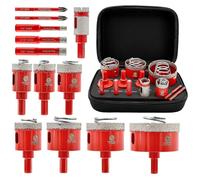Kit de forets diamant 13 pièces pour carrelage, grès cérame, céramique, marbre, de 6 à 65 mm, comprenant également une fraise à main et des forets en carbure de tungstène