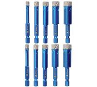 Kit de forets diamantés - Forets à noyau pour carrelage - 10 pièces de différentes tailles - Coffret avec douille hexagonale à serrage rapide - Granulométrie moyenne - Diamètre : 6–14 mm
