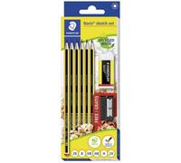 Staedtler Noris 61 120 C6 Lot de 6 crayons à papier en bois recy vec gomme et taille-crayon