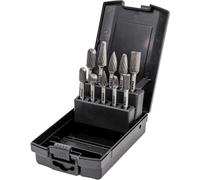 Kit de fraises de 10 pièces, diamètre de l'arbre de 6 mm, formes de fraises : cylindrique, denture frontale, forme cylindrique, ovale, goutte, pointe, arc. Vitesse de coupe élevée : 840 m/min