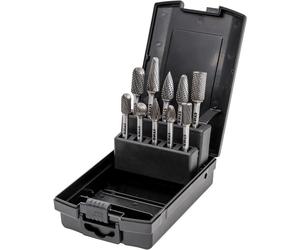 Kit de fraises de 10 pièces, diamètre de l'arbre de 6 mm, formes de fraises : cylindrique, denture frontale, forme cylindrique, ovale, goutte, pointe, arc. Vitesse de coupe élevée : 840 m/min