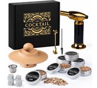 Kit de fumage pour whisky et cocktails - Set de 4 pierres en granit - 6 sachets de copeaux de bois - Brûleur sans butane