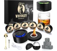 Kit de fumoir électrique pour whisky - 6 copeaux de bois - 6 pierres à whisky - Moules à glaçons en forme de sphères - Kit de fumoir à whisky rechargeable avec éclairage LED - Fumoir pour boissons de