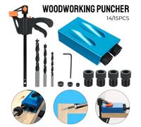 Kit de gabarit de trous de poche à 15 degrés, localisateur de Guide de perçage de trous pour le travail du bois avec jeu de forets, perforateur de trous, 7/14/15 pièces 7PCS