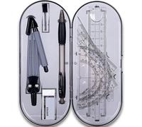 Kit De Géométrie 8 Pièces Pour Étudiants Avec Boîte De Rangement Incassable, Comprenant Règles, Rapporteur, Compas, Recharges De Mines, Crayon Et Gomme. Pour Goujon