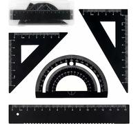 Kit De Géométrie En Métal, 4 Pièces, Règle De 15 Cm, Rapporteur 180°, Équerre 60°, Équerre 45°, Fournitures Scolaires Pour Étudiants En Dessin, Dans Une Boîte De Rangement (Noir)