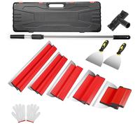 Kit de grattoir pour plaques de plâtre 5-en-1 - Tige réglable de 85 à 130 cm - Lames en acier inoxydable - Poignée ergonomique en forme de Z - Bordures en caoutchouc de protection - Rouge