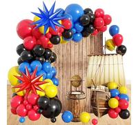 Kit de Guirlande Arche de Ballons Bleu Jaune Rouge Noir Avec Pirates Aluminium Ballons pour Pirates Décoration de Fête d'Anniversaire Thème