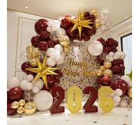 Kit de guirlande d'arche de ballons bordeaux, ballons en latex bohème blanc sable bordeaux et or chromé avec ballons en forme d'étoile explosion pour mariage, fête prénuptiale, anniversaire, vin