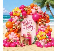 Kit de guirlande de 134 ballons tropicaux en latex rose vif et orange avec hibiscus explosion étoile pour hawaïen, Aloha Luau, fête prénatale, anniversaire, fête sur la plage