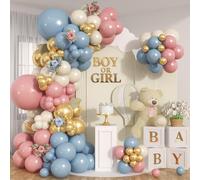 Kit de Guirlande de Ballons pour Révélation de Sexe, Ballons Poudré Rose et Bleus, Ballons Métalliques Or, Sable Blanc pour Révélation de Sexe, Thème Boho, Enterrement de Vie de Jeune Fille