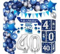 Kit de guirlande de ballons pour un 40e anniversaire, bleu et argent, décoration pour les 40 ans