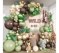 Kit de guirlande de ballons verts de 118 pièces, ballons blancs, dorés, marron, ensemble d'arche de ballons en latex pour fête d'anniversaire, fête prénatale, mariage sur le thème de la forêt et