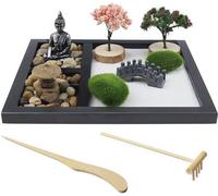 Kit de jardin zen miniature avec pierres de méditation Jardin miniature japonais en pierre, idéal comme cadeau Kit de pierres de méditation miniatures Socle en bois pour la relaxation Statue miniature