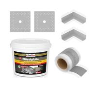 Kit de joints d'étanchéité pour douche, salle de bain, cuisine - Film liquide 12 kg, 2 angles intérieurs, 2 manchettes murales, bande d’étanchéité de 10 m