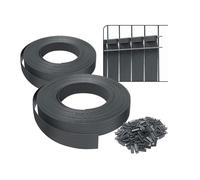 Kit de lamelles Occultantes PVC 150m x 4.7cm 300 Clips Brise Vue de Qualité Bandes de Protection pour Panneau Grillagé Rigides Gris