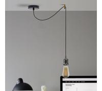 Kit de lampe suspendue au plafond en forme d'araignée industrielle vintage, lustre réglable en tissu de 2 m, kit de lampe suspendue à 3 cœurs, douille de lampe E27 max 60 W (Noir brillant + Ampoule)
