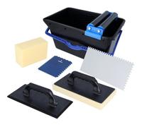 Kit de lavage carrelage seau 18 L - lot de 7 pièces : support rouleau double, planche de lavage, taloche, éponge - 44,5 x 28 x 23 cm