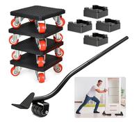 Kit de Leve Meuble, roulettes pour Meubles avec 630 mm Barre d'extension, 4 Roue Rotative à 360 Degrés, Charge Maximale 500 kg, pour Déplacement de Réfrigérateurs, Canapé, Machine à Laver, etc.
