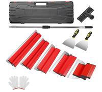 Kit de lissage pour placo : raclette à lisser et spatule de finition. Lames flexibles de 15 à 80 cm. Matériau en caoutchouc. Outil de spackling pour murs. Couleur : rouge et argent