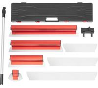 Kit de lissage pour plaques de plâtre - Ensemble d'outils de plâtrage - 3 lames de 35/60/80 cm - Tige télescopique de 87 à 156 cm - Coffret d'outils de 92,4 x 22,3 cm - Argent/Rouge