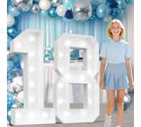 Kit de lumières LED décoratives de grand format 4FT avec chiffres lumineux 18, kit de lumières de numéros de tonnelle en mosaïque pour anniversaire, remise de diplôme, fête de bébé, fête à la maison