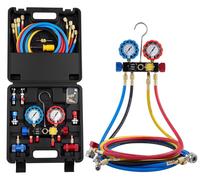 Kit de manomètres pour climatisation - Manifold 4 voies - Pour fluides frigorigènes R134a/R404A/R1234y/R22 - Tuyaux de 1,5 m - Raccords rapides et adaptateurs - Raccords pour bombes - Pour climatisati