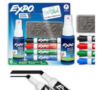 Kit de marqueurs pour tableau blanc, comprenant 6 marqueurs, une pointe fine, une gomme et un nettoyant