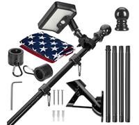 Kit de mât de drapeau de 1,5 m avec lumière solaire, sans nœuds, pour | Poteau en acier inoxydable, lampe solaire avec détecteur de mouvement à 2 modes, double luminosité à commutation automatique