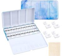 Kit de matériel artistique avec palette d'aquarelles « Blumenblau » pour la peinture et le dessin - 66 godets demi-format et 24 godets grand format - Boîte métallique pour aquarelles en pot - Valise d