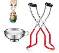 Kit de mise en conserve en acier inoxydable Benzoa® avec poignées en vinyle antidérapantes – inclut un support en verre de 22 cm et un entonnoir de 10,3 x 4 x 3 cm, de couleur rouge, pour une prise en
