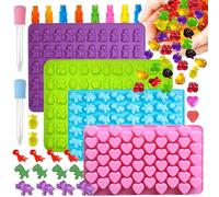Kit de moules à bonbons en silicone - 219 mini cavités avec 2 compte-gouttes - Ourson en gomme, fruits, dinosaure, cœur, moules flexibles de qualité alimentaire pour bonbons gélifiés/chocolats/bonbons