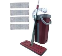 Kit de nettoyage à base de seau avec deux compartiments, tête de serpillère pivotante et quatre tampons en microfibre