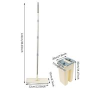 Kit de nettoyage à plat avec seau : balai-serpillière, seau à deux compartiments, tête de balai de 32,8 x 11,9 cm, manche de 127,8 cm, 10 housses en microfibre, manche en acier inoxydable, couleur : b