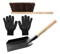 Kit de Nettoyage Cheminée Balai et Pelle, Bois Acier Carbone | Bristles Marron, Bords Lisses et Prise Confortable, pour Entretien Domestique du Foyer, Transport Facile