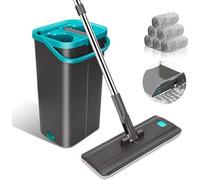 Kit de nettoyage comprenant 6 chiffons en microfibre, un manche en acier inoxydable de 140 cm, gris-bleu