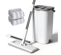 Kit de nettoyage comprenant un seau, une tige de 140 cm, 5 tampons en microfibre et une fonction d'essorage