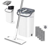Kit de nettoyage comprenant une serpillère plate en microfibre, un seau de 4 litres et un manche en acier inoxydable