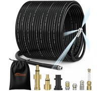 Kit de nettoyage de canalisations pour nettoyeur haute pression - 30 mètres de tuyau - 4 buses - Compatible avec Karcher, Bosch et Lavor